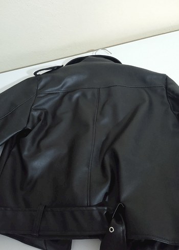 Kadın Siyah Deri Biker Ceket - Görsel 6