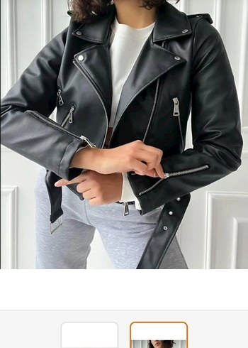 Kadın Siyah Deri Biker Ceket