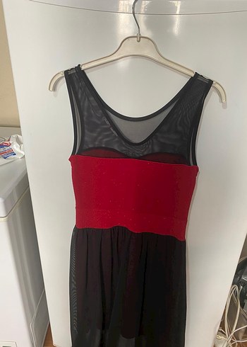 Kırmızı Siyah Drapeli Uzun Abiye Elbise - Görsel 2