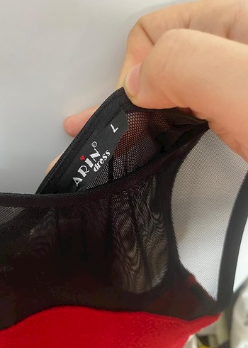 Kırmızı Siyah Drapeli Uzun Abiye Elbise - Görsel 3