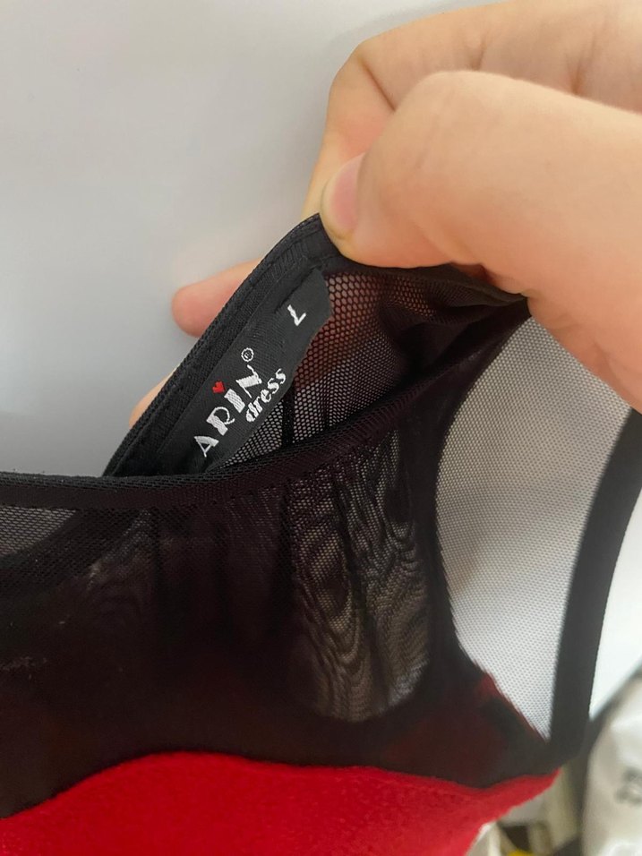 Kırmızı Siyah Drapeli Uzun Abiye Elbise - Görsel 3