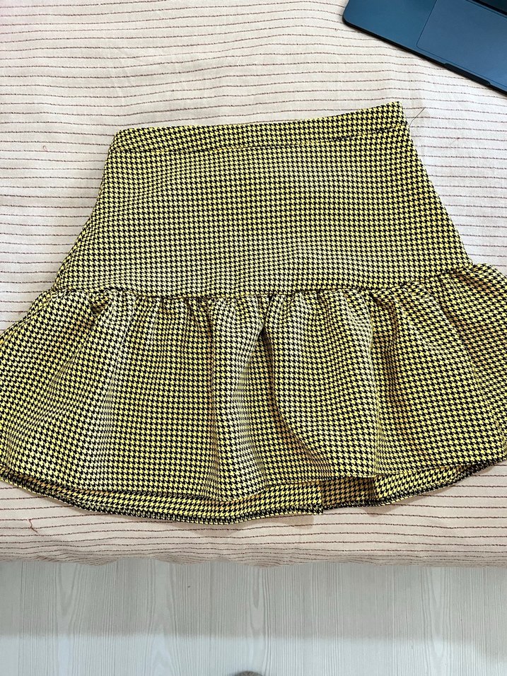 Sarı Ekose Pilili Midi Etek - Görsel 2