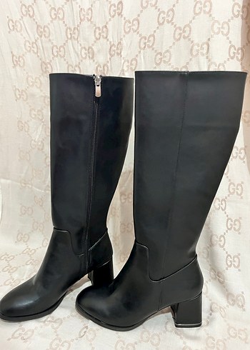 Kadın Siyah Deri Dizüstü Topuklu Çizme - Görsel 2