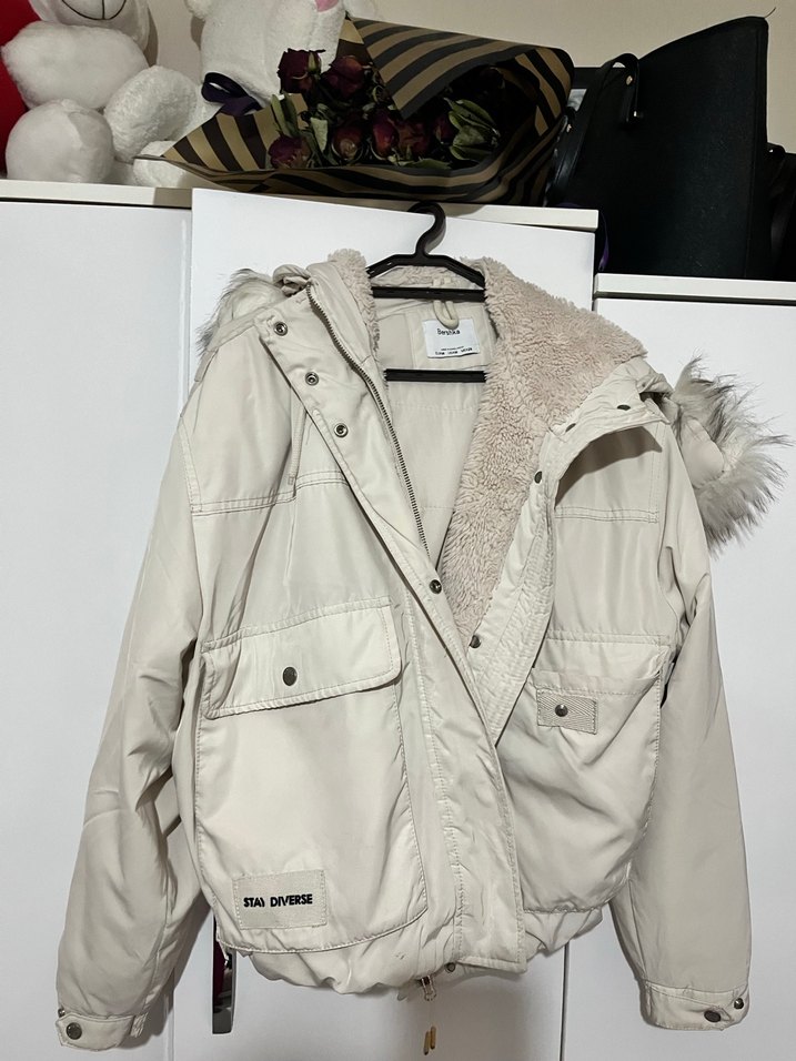 Beyaz Kürklü Midi Kadın Ceket - Görsel 2