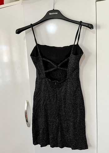 Siyah Drapeli Askılı Mini Elbise - Görsel 2