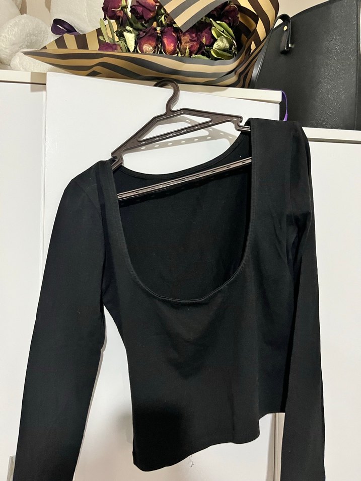 Siyah Uzun Kollu Keten Kadın Bluz - Görsel 2