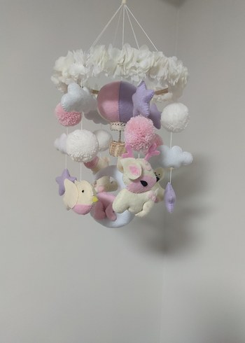 Pembe Pastel Bebek Beşiği Mobil Oyuncak - Görsel 6