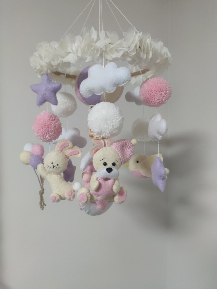 Pembe Pastel Bebek Beşiği Mobil Oyuncak - Görsel 4