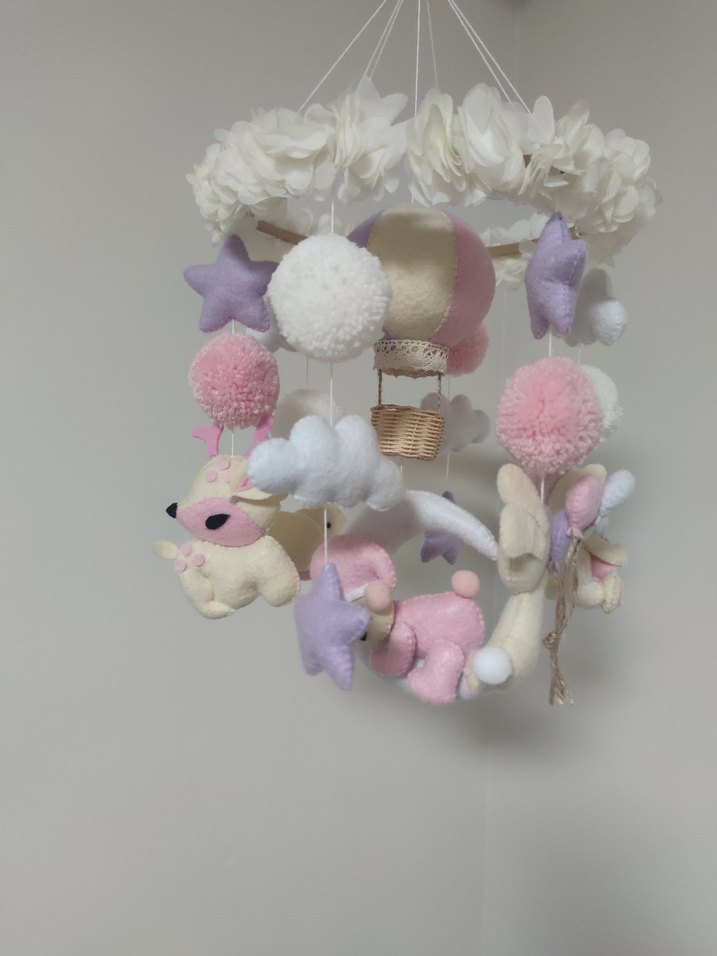 Pembe Pastel Bebek Beşiği Mobil Oyuncak - Görsel 3