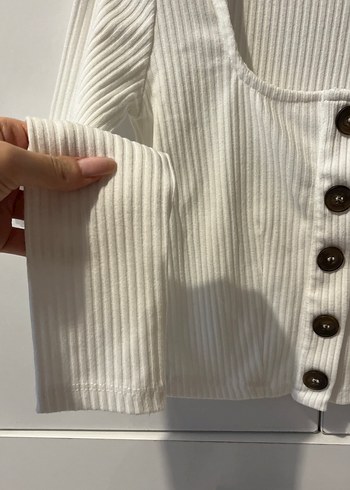 s Beden beyaz Renk Düğmeli Beyaz Uzun Kollu Mini Bluz