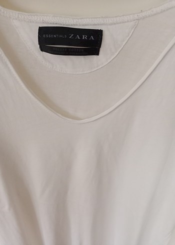 Zara Beyaz V-Yaka Keten Tişört