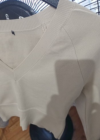 Diğer Bej V Yaka Pamuklu Kadın Kazak