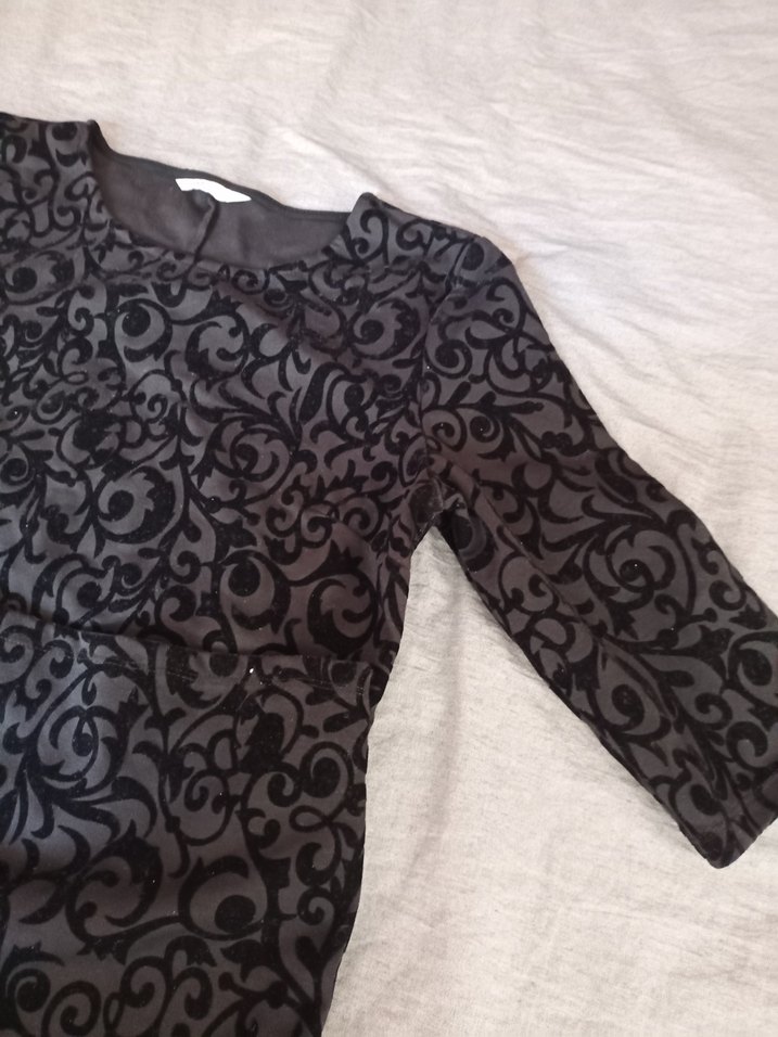 süet Detaylı Siyah Gotik Uzun Elbise - Görsel 3