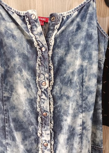 Kızlar için Bağlamalı Denim Tulum - Görsel 3