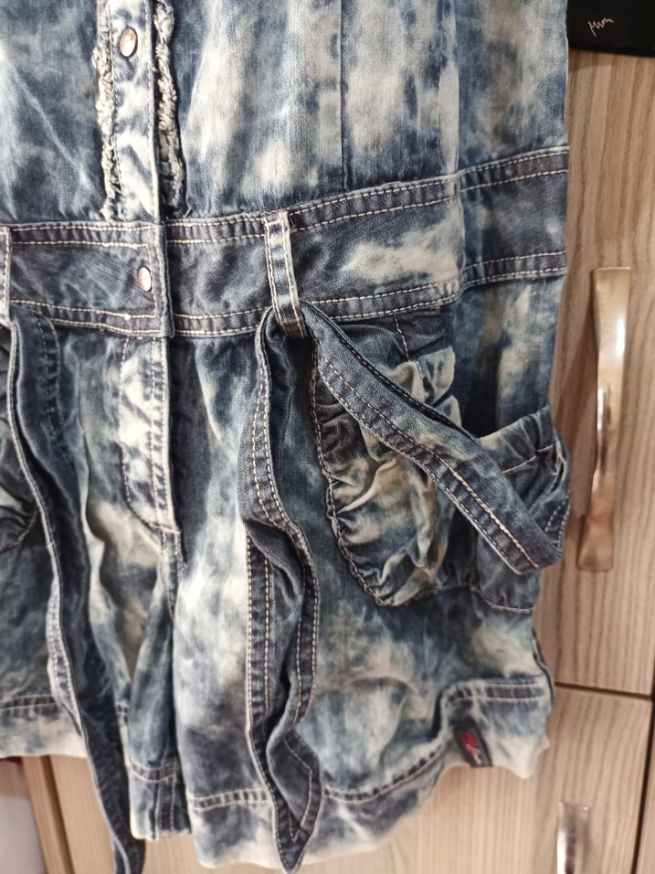 Kızlar için Bağlamalı Denim Tulum - Görsel 2