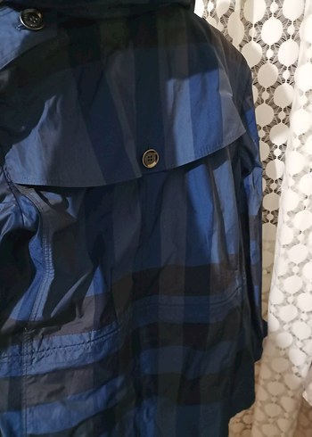 Lacivert Midi Yağmurluk Düğmeli - Görsel 6