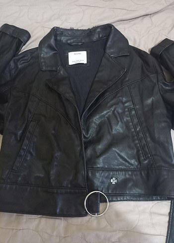 Siyah Deri Biker Ceket Kadın