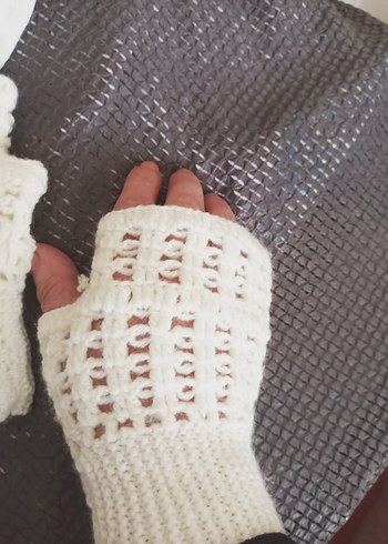 Beyaz Örgü Kadın Eldiven - Görsel 2