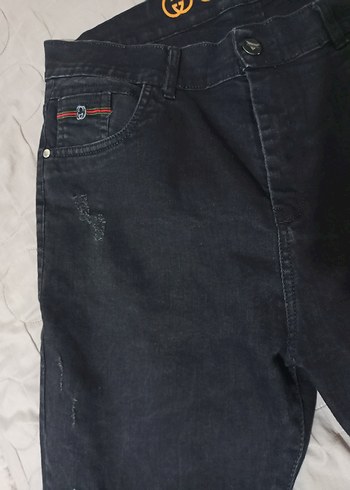 Siyah Düğmeli Regular Fit Erkek Kot Pantolon bel 48 boy 105 - Görsel 2