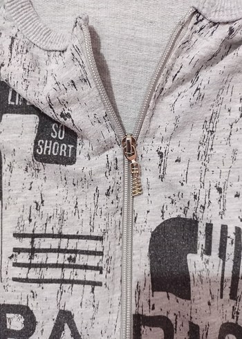 Gri Baskılı Fermuarlı Sweatshirt - Görsel 3
