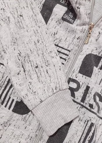 Gri Baskılı Fermuarlı Sweatshirt - Görsel 4