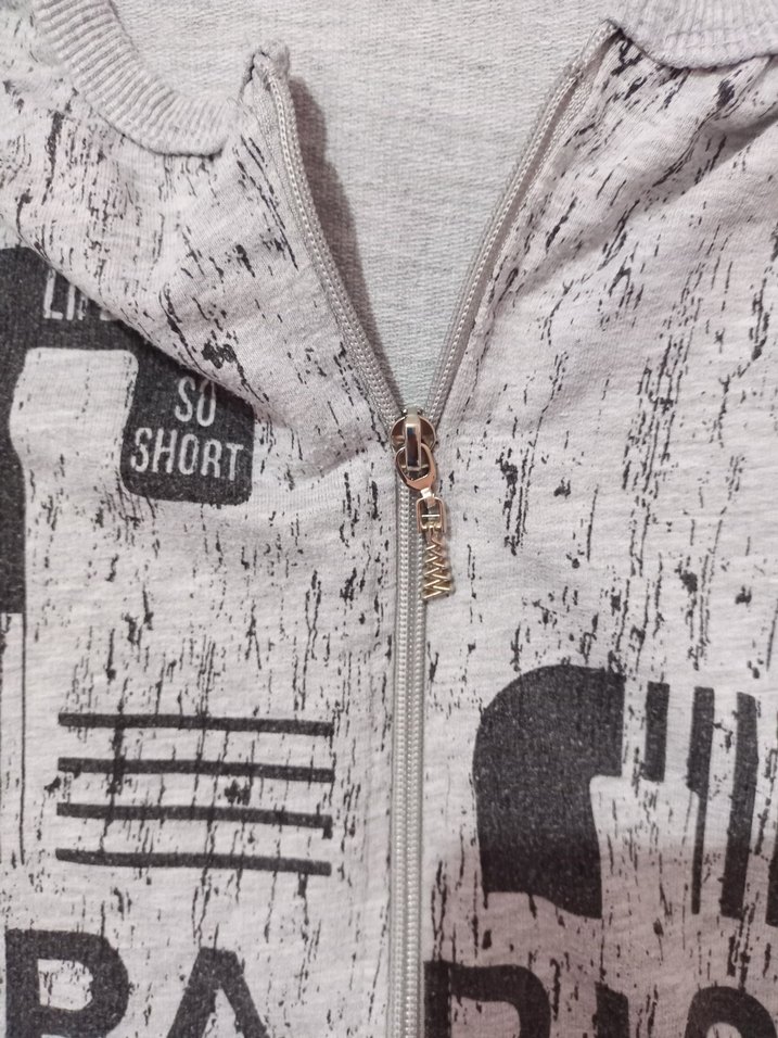 Gri Baskılı Fermuarlı Sweatshirt - Görsel 3