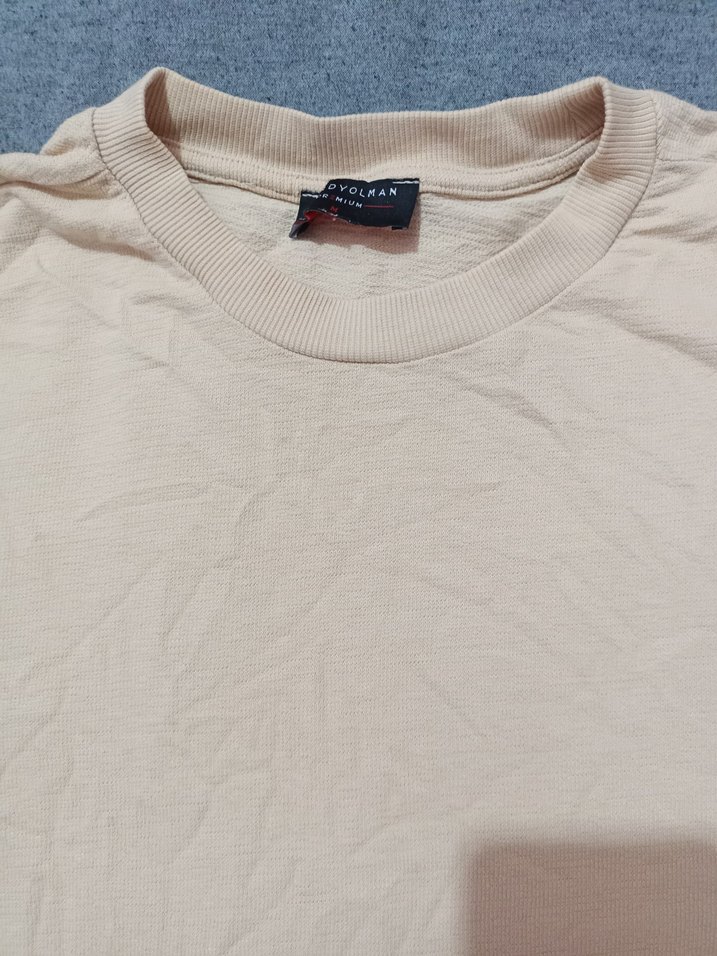 Bej Keten Erkek Tişört, Kısa Kollu, Salaş - Görsel 2