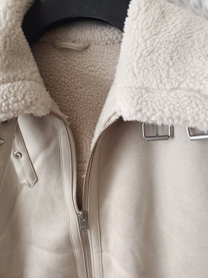 Bej Süet  Ceket Kürklü Detaylı - Görsel 2