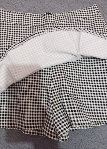 Gri Kareli Fırfırlı Mini Etek şort - Görsel 2