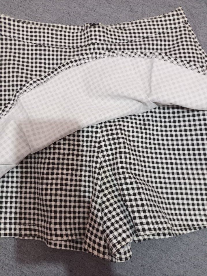 Gri Kareli Fırfırlı Mini Etek şort - Görsel 2