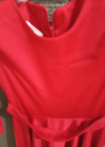 Uzun Kollu Kırmızı Drapeli Kadın Elbise - Görsel 2