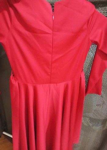 Uzun Kollu Kırmızı Drapeli Kadın Elbise - Görsel 3