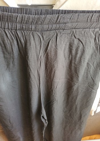 Siyah Kadın Keten Rahat Kesim Pantolon - Görsel 2