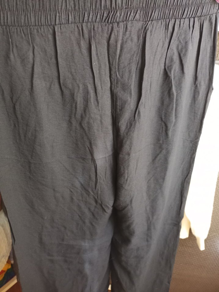 Siyah Kadın Keten Rahat Kesim Pantolon - Görsel 3