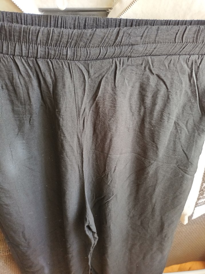 Siyah Kadın Keten Rahat Kesim Pantolon - Görsel 2