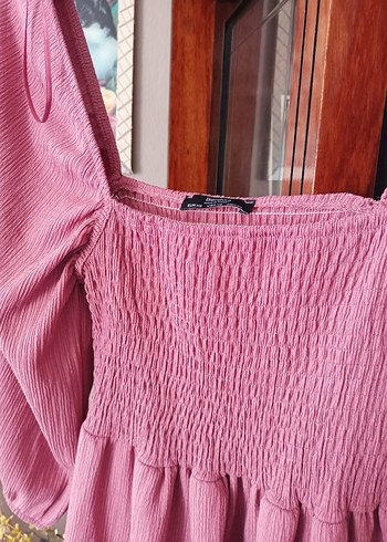 m Beden Pembe Bohem Midi Elbise