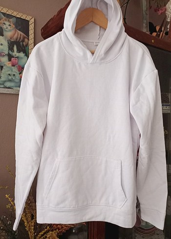 Kadın Beyaz Kapüşonlu Sweatshirt