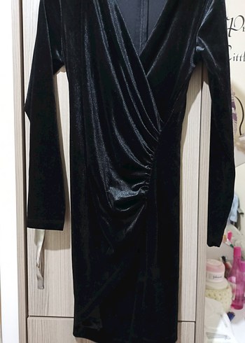 Uzun Kollu Siyah Drapeli Gotik Elbise
