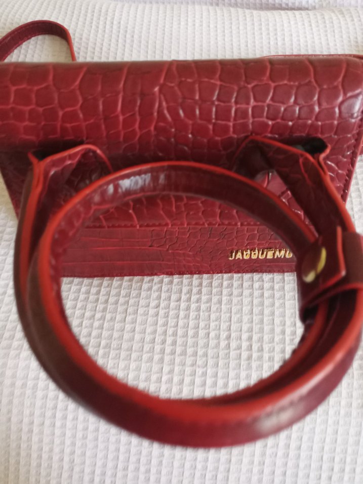 Burgundy Deri Yılan Desenli Jacquemus Çanta - Görsel 3