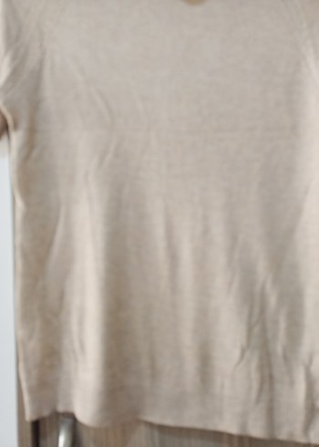 Bej Kısa Kollu Kadın Keten Kazak - Görsel 2