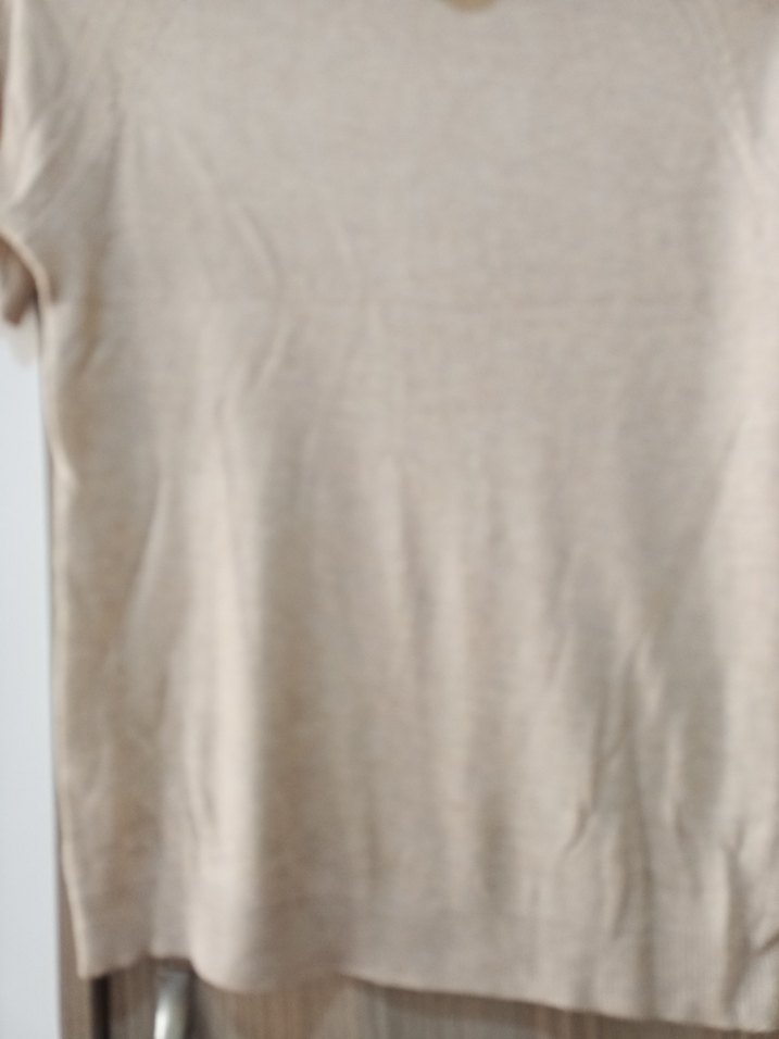 Bej Kısa Kollu Kadın Keten Kazak - Görsel 2