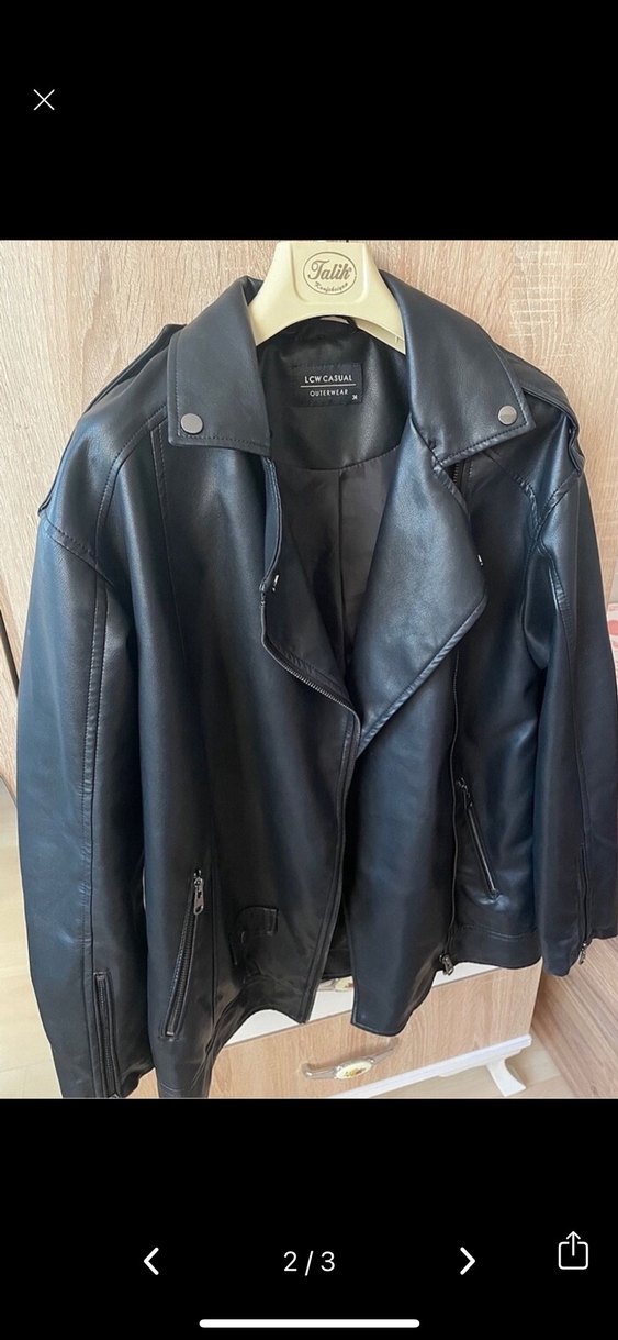 Kadın Siyah Deri Biker Ceket - Görsel 2