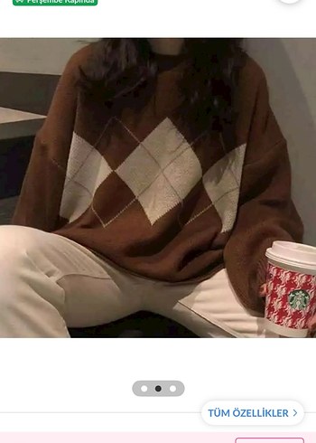 Kahverengi Oversize Kadın Triko Kazak - Görsel 2