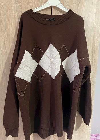 Kahverengi Oversize Kadın Triko Kazak - Görsel 4