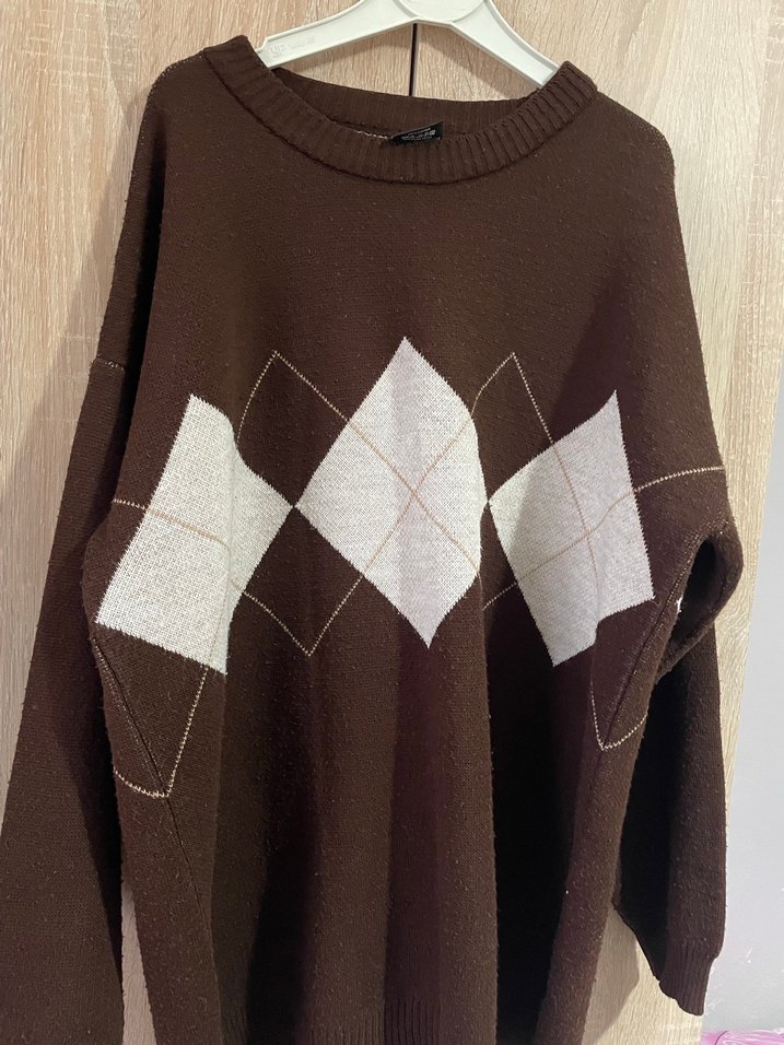 Kahverengi Oversize Kadın Triko Kazak - Görsel 3