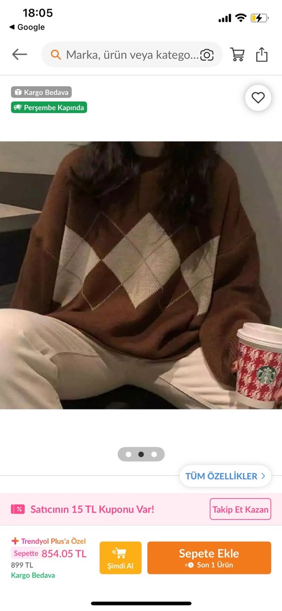 Kahverengi Oversize Kadın Triko Kazak - Görsel 2