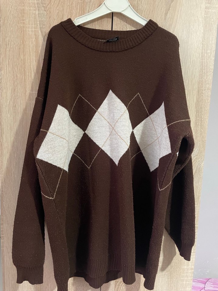 Kahverengi Oversize Kadın Triko Kazak - Görsel 4