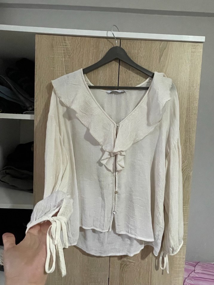 Bohem V Yaka Beyaz Keten Gömlek - Görsel 3