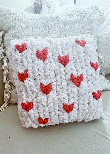 Kırmızı Nakışlı Renkli Dekoratif puffy Yastık - Görsel 2