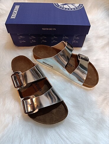 37 Beden #Kadın #Birkenstock #Gümüş metalik #Terlik